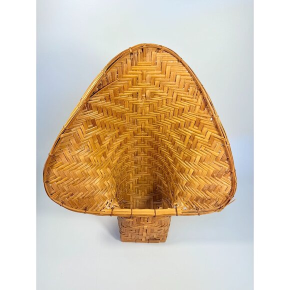 Wicker Rattan Basket Planter Pot Fan Back Spade Hand Woven Retro Boho Mid Centur - Picture 2 of 16